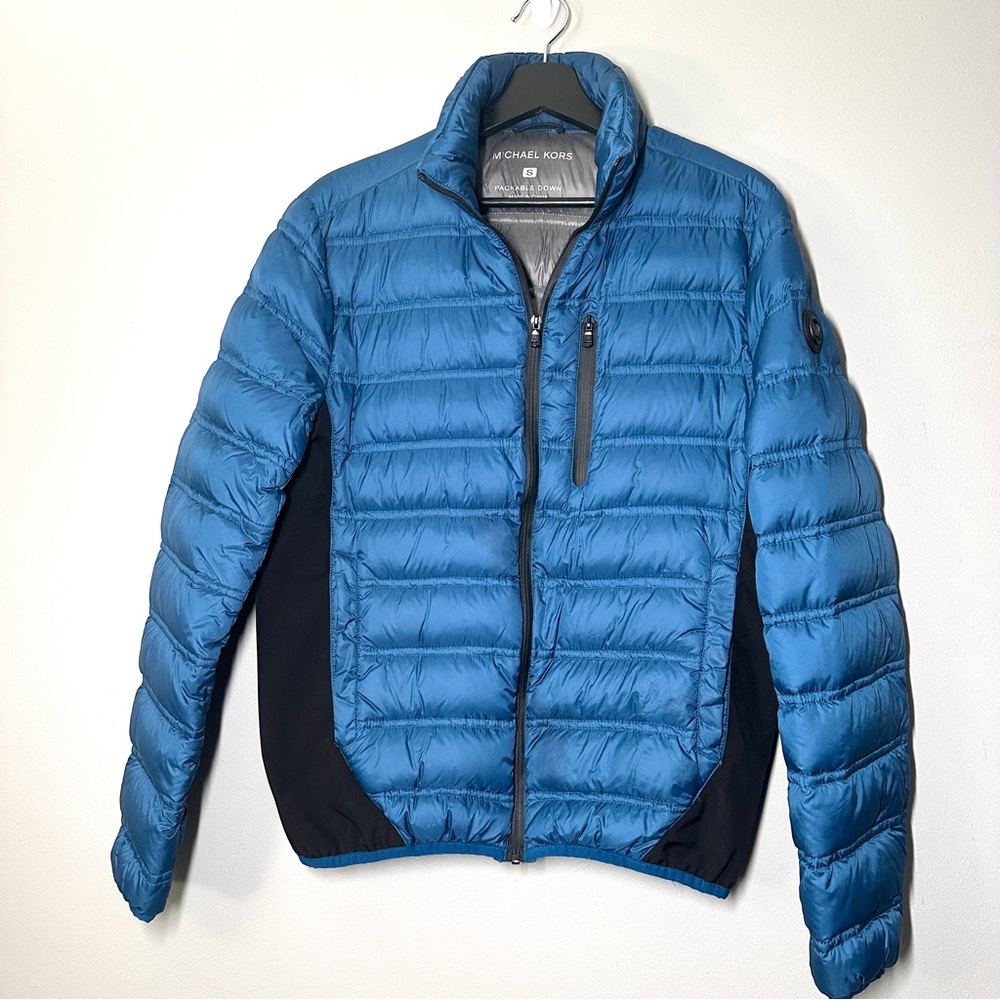 Michael Kors Men's Blue and Black Lightweight Packable Puffer Jacket